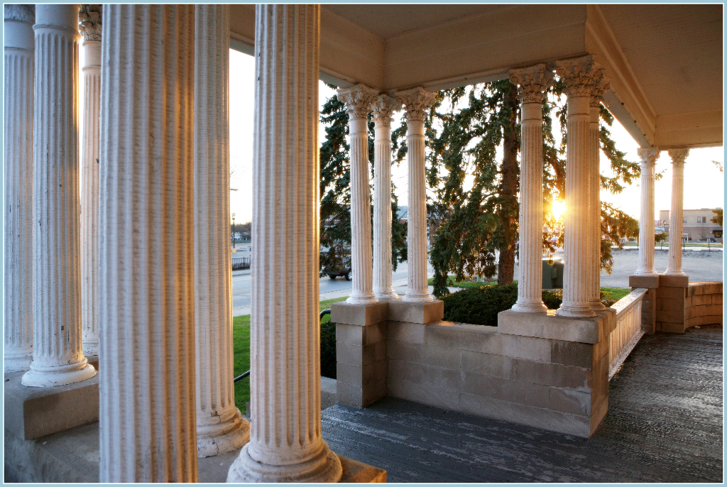 Sunrise on the front porch of Barrington's White House prior to renovation.